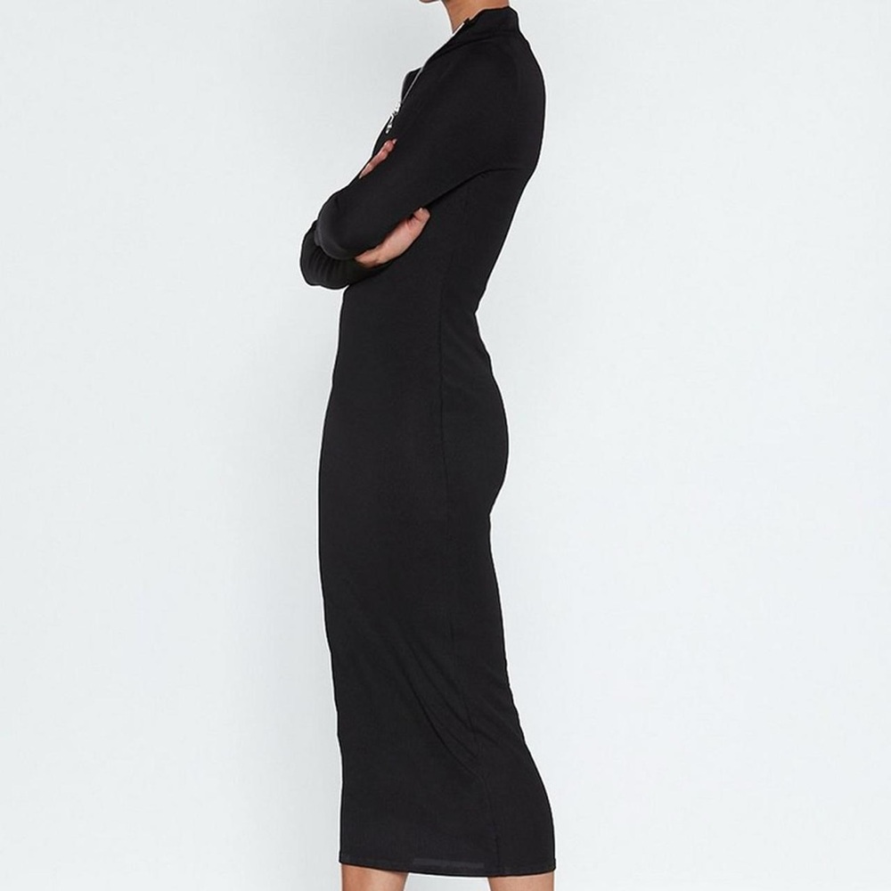 Nasty Gal 3/4 zip black ribbed turtleneck longsleeve bodycon maxi dress - Picture 3 of 4